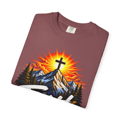 Faith Can Move Mountains T-Shirt | Christian Cross Mountain Graphic