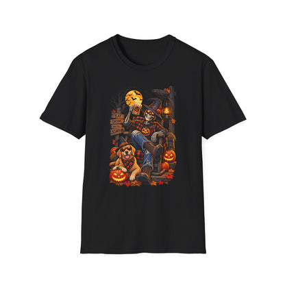 Halloween Skeleton Lounge T-Shirt — "Eat Drink & Be Scary" Graphic Tee