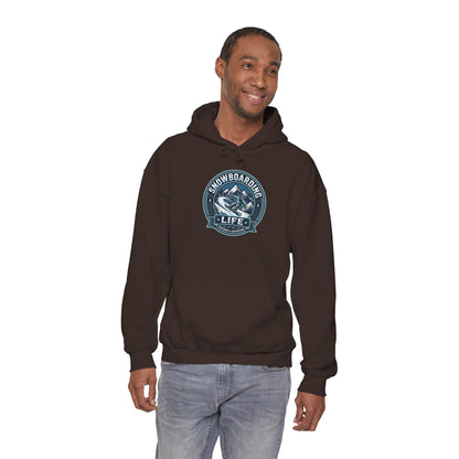 Snowboarding Hoodie – "Snowboarding Life" Graphic Pullover with Backboarder Illustration