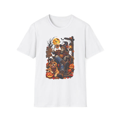 Halloween Skeleton Scarecrow T-Shirt — 'Eat Drink & Be Scary' Pumpkin Dog Tee