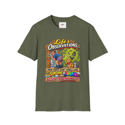 T-Shirt — Life’s Observations Funny Graphic Tee ("Your Farts Don’t Smell Like Sunshine & Rainbows")