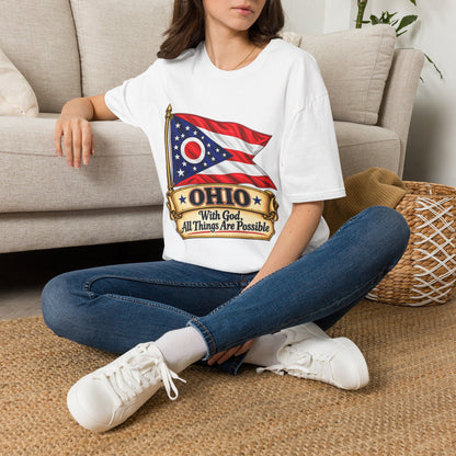 Ohio Flag T-Shirt — "With God All Things Are Possible" Patriotic Tee