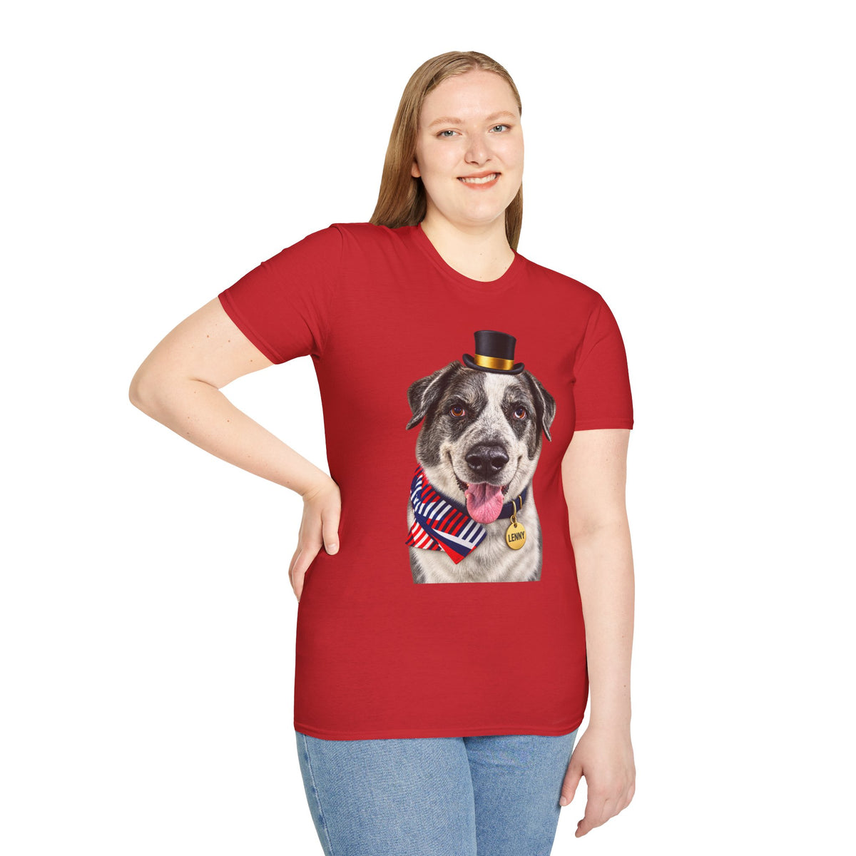 Patriotic Pup Tee — Dog with Top Hat & American Flag Bandana