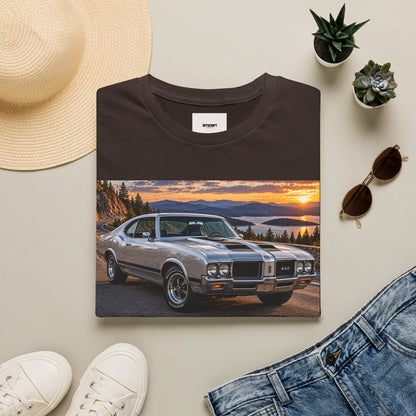 Classic Muscle Car Sunset T-Shirt — Vintage Oldsmobile Photo Tee