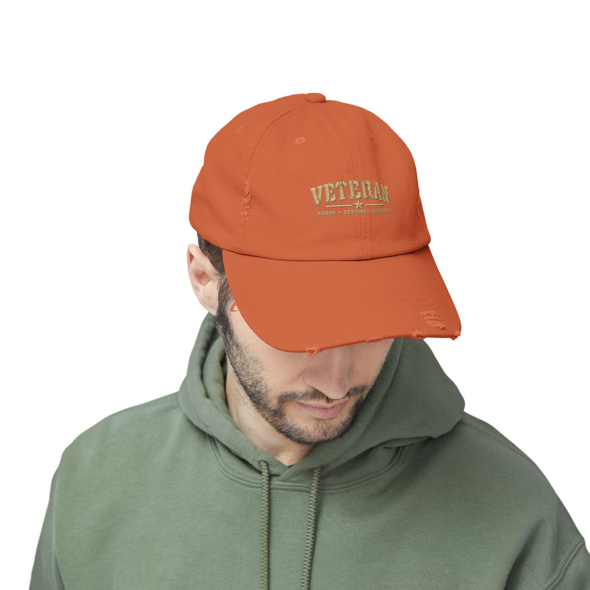 Veteran Distressed Cap — Honor Courage Sacrifice Embroidered Hat