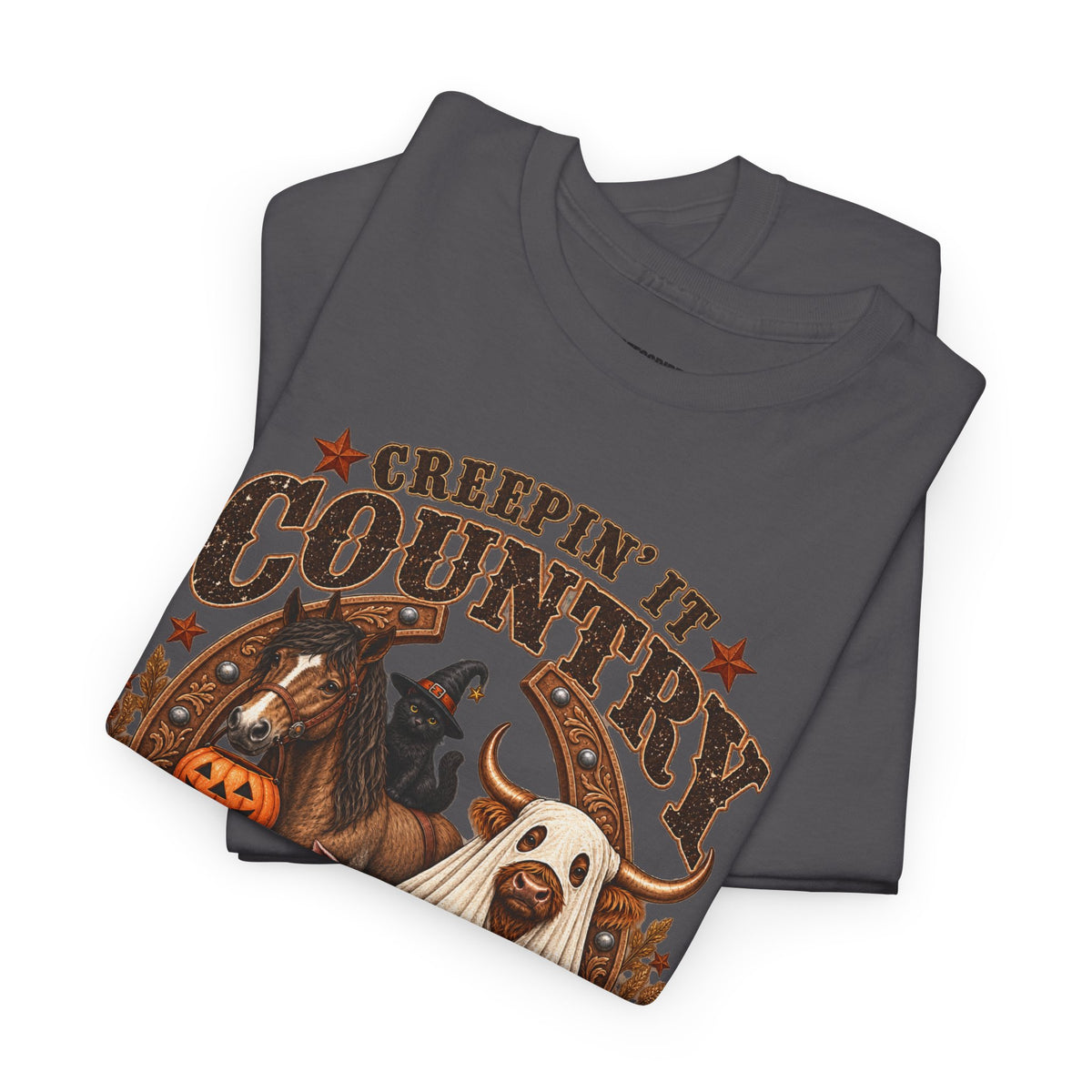 Country Halloween Tee — "Keepin' It Country Boo Y'all" Farm Animal Pumpkin T-Shirt