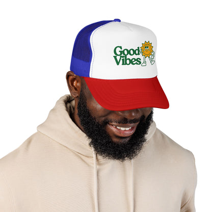 Good Vibes Sun Trucker Hat — Retro Sunny Graphic Foam Cap