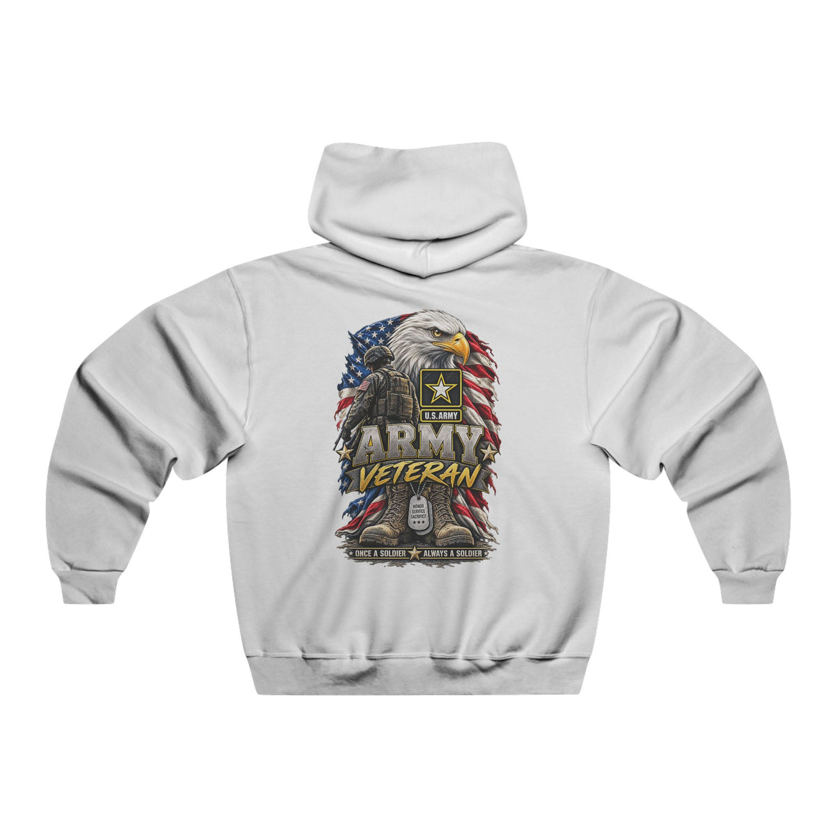Army Veteran Hoodie — Eagle & American Flag Backprint with US Army Crest