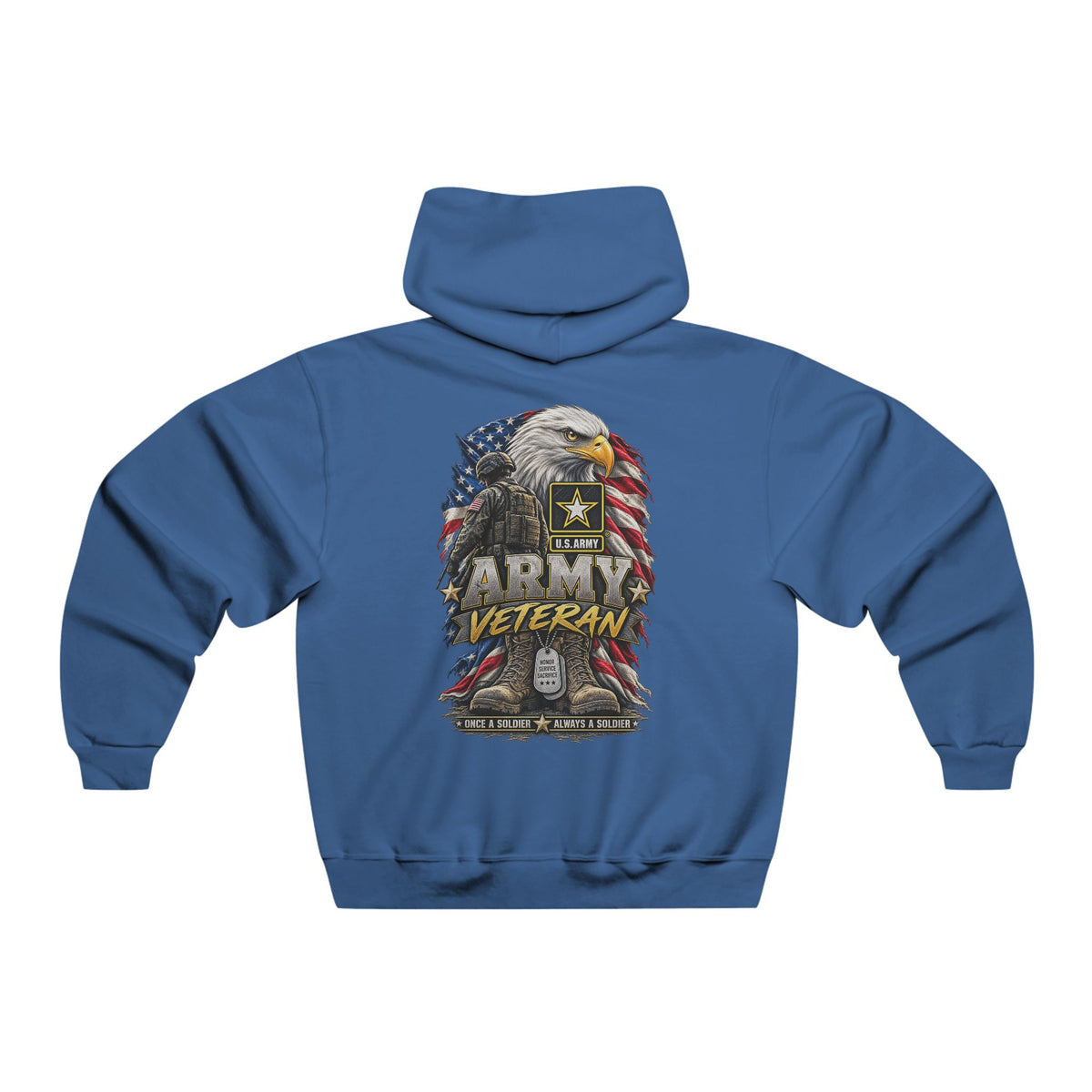 Army Veteran Hoodie — Eagle & American Flag Backprint with US Army Crest