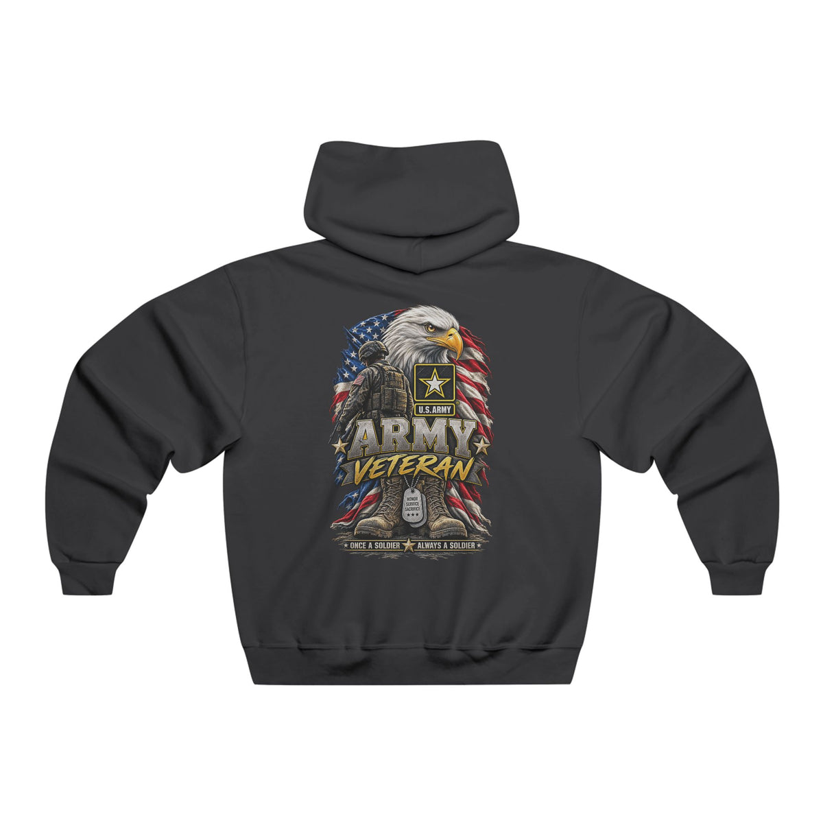 Army Veteran Hoodie — Eagle & American Flag Backprint with US Army Crest