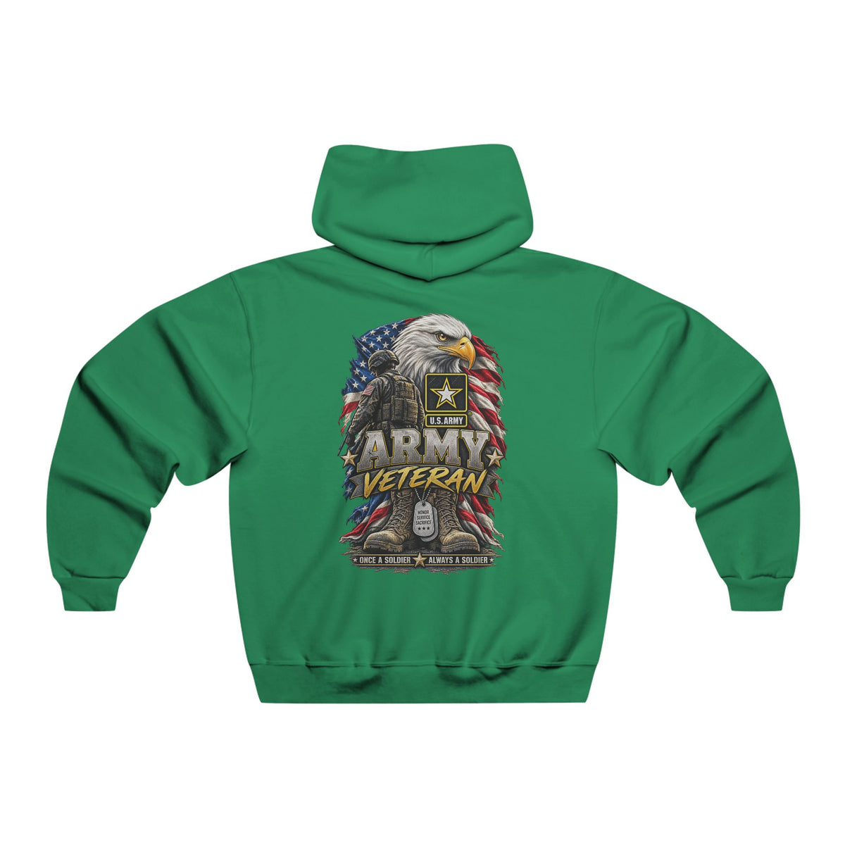 Army Veteran Hoodie — Eagle & American Flag Backprint with US Army Crest