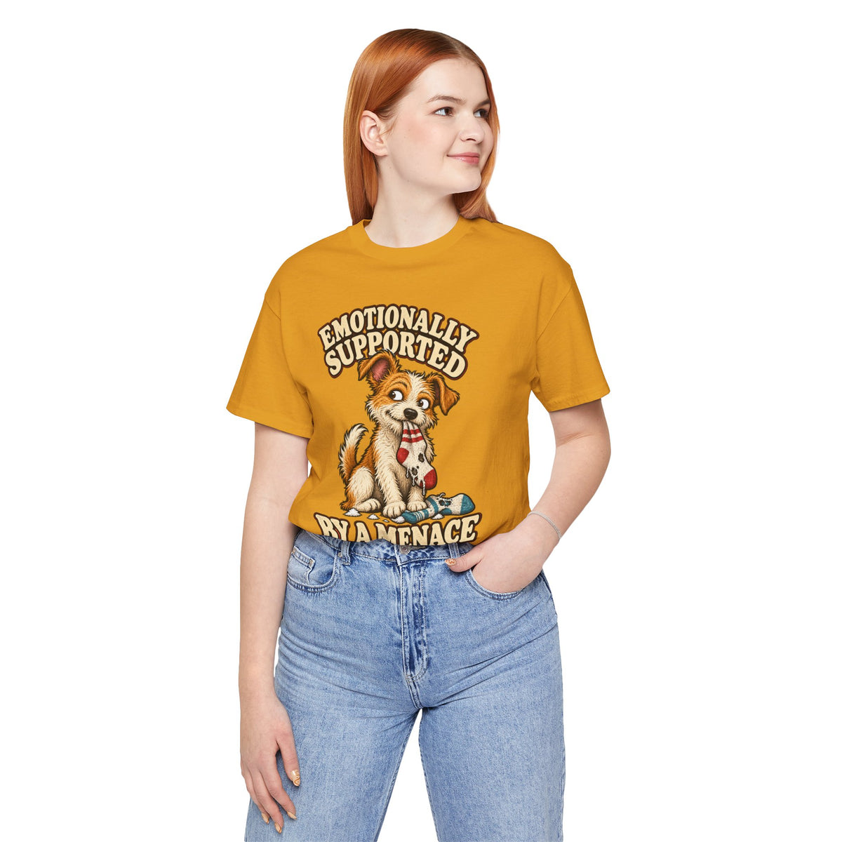 Emotionally Supported by a Menace Tee — Cute Puppy Graphic T‑Shirt