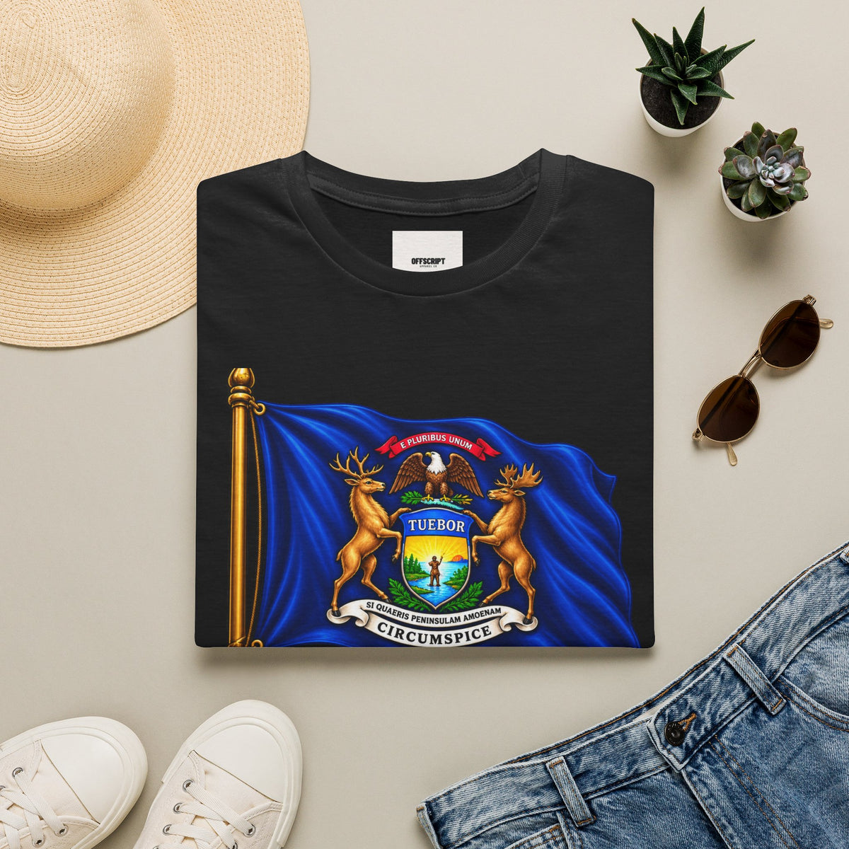 Michigan State Flag T-Shirt — Vintage State Seal Tee (TUEBOR)