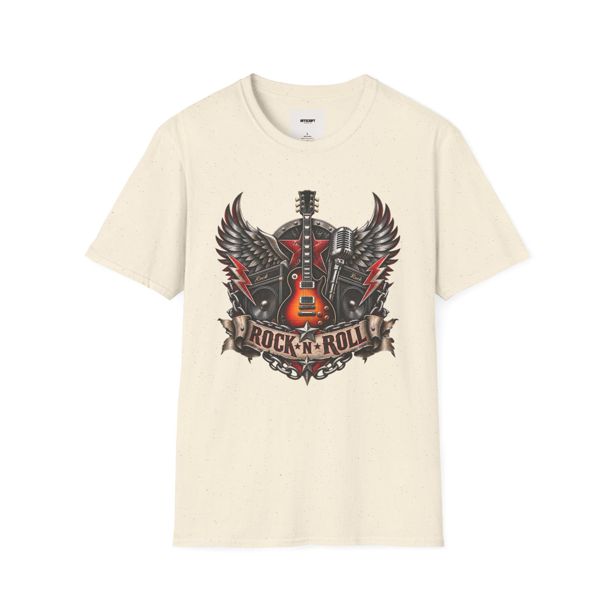Rock 'n' Roll Guitar Tee — Vintage Winged Guitar & Microphone Design