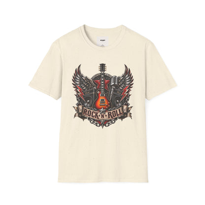 Rock 'n' Roll Guitar Tee — Vintage Winged Guitar & Microphone Design