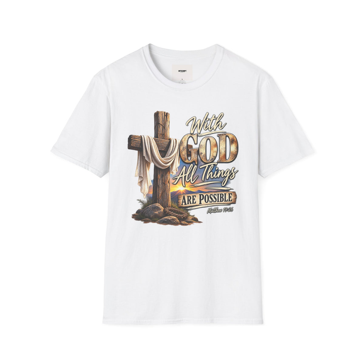 With God All Things Are Possible T‑Shirt — Christian Cross Faith Shirt