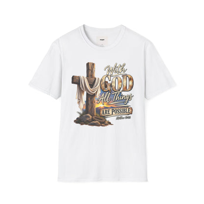 With God All Things Are Possible T‑Shirt — Christian Cross Faith Shirt
