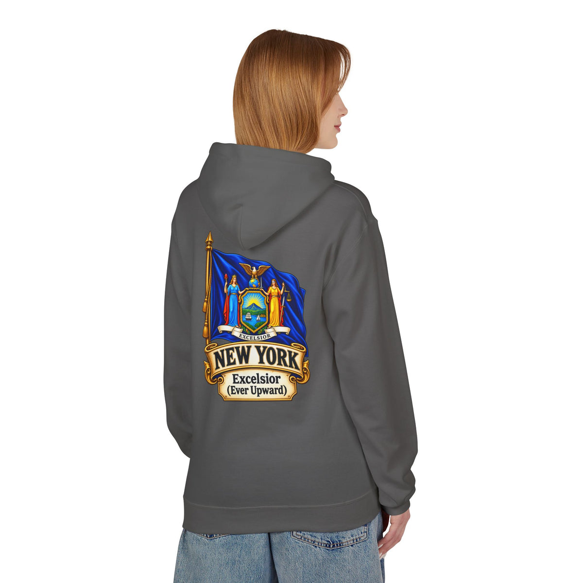 New York State Flag Hoodie – "Excelsior (Ever Upward)" Graphic Pullover