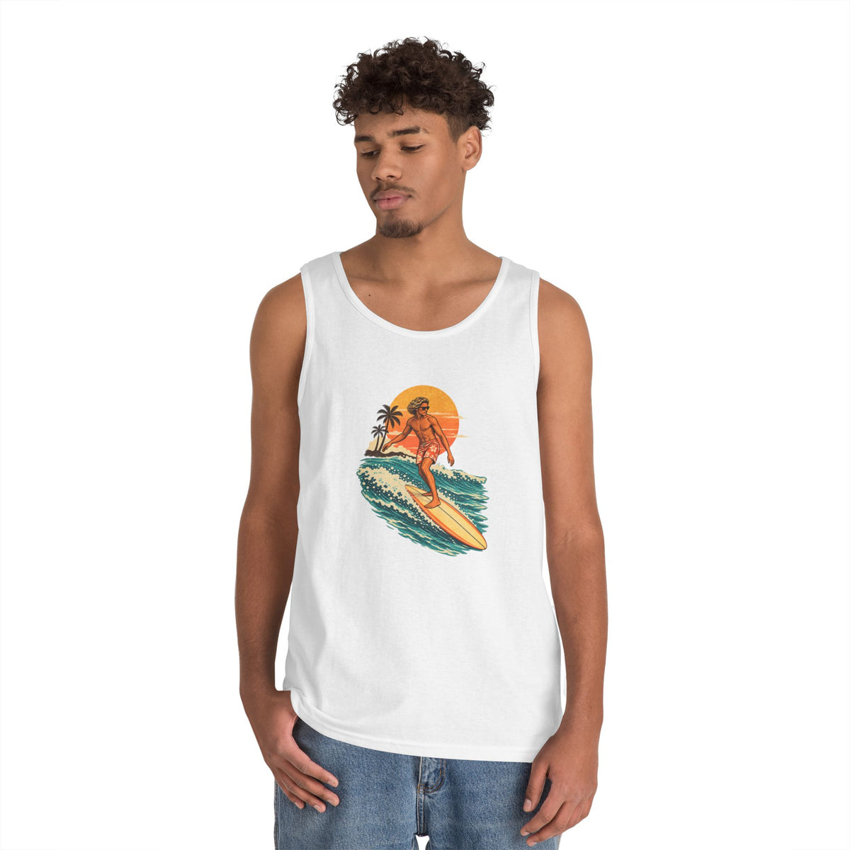 Surfing Sunset Tank — Retro Surfer Graphic Tank Top