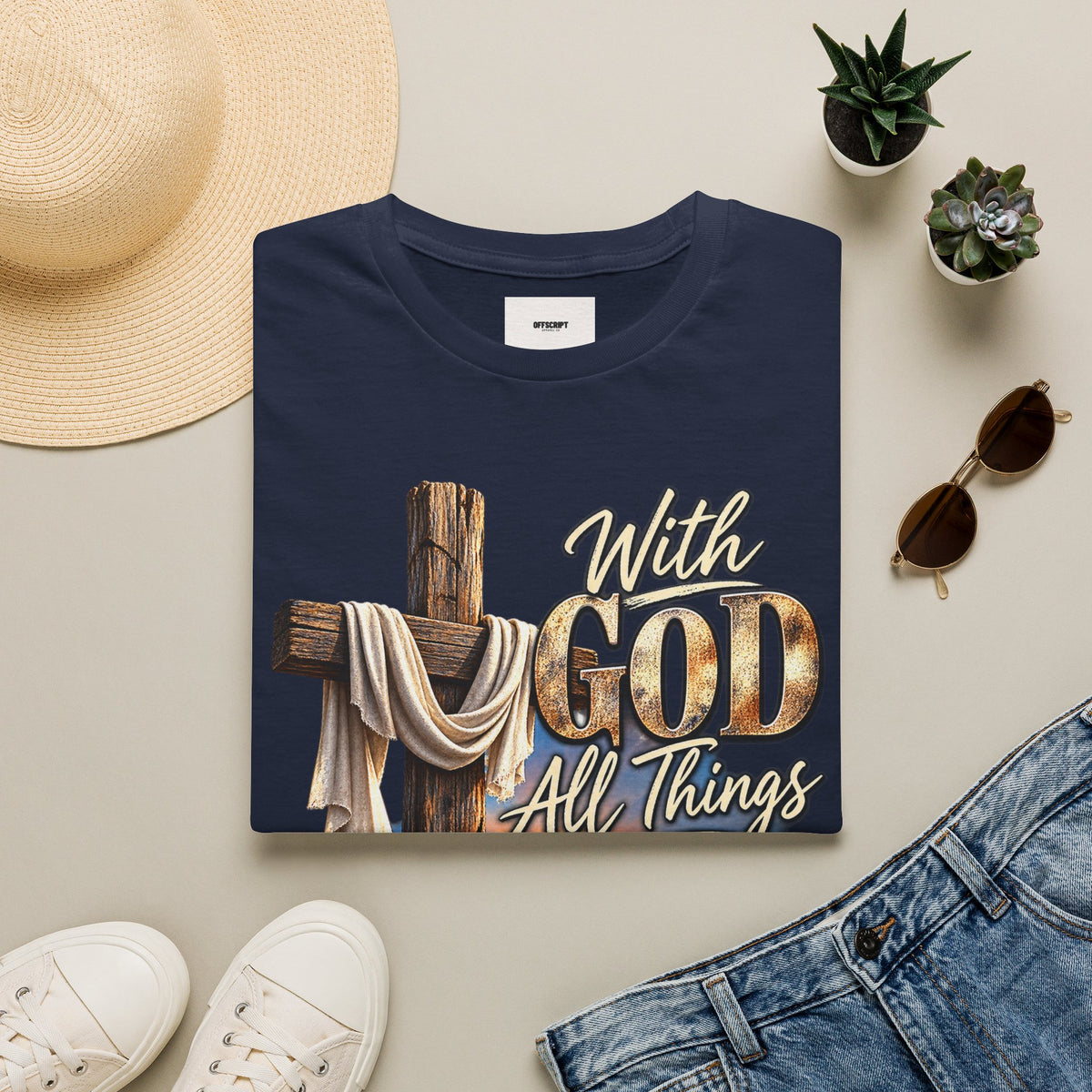 With God All Things Are Possible T‑Shirt — Christian Cross Faith Shirt