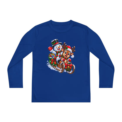 Kids' Christmas Sledding Tee — Snowman & Reindeer Holiday Long Sleeve