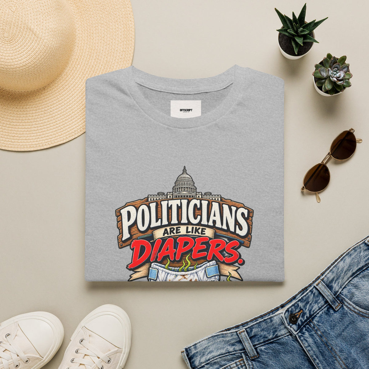 T-Shirt — 'Politicians Are Like Diapers' Funny Political Graphic Tee