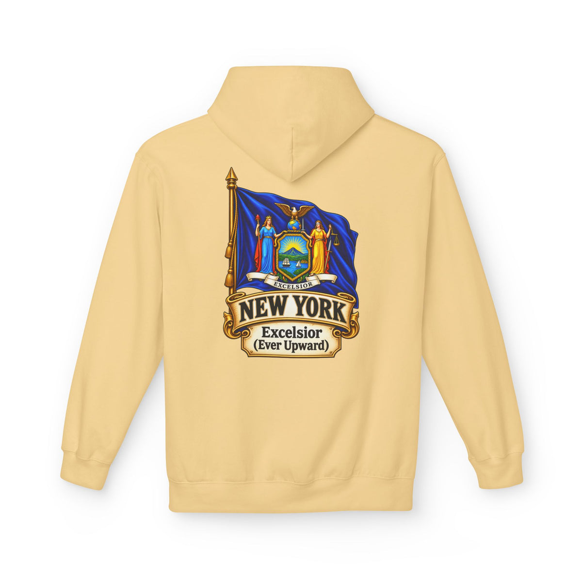 New York State Flag Hoodie – "Excelsior (Ever Upward)" Graphic Pullover