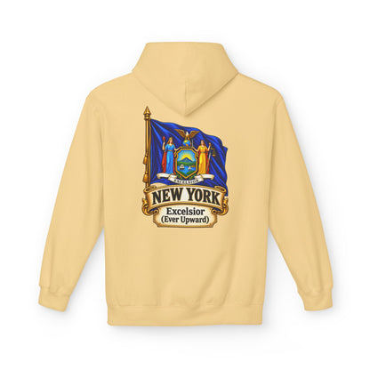New York State Flag Hoodie – "Excelsior (Ever Upward)" Graphic Pullover