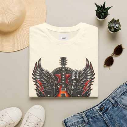 Rock 'n' Roll Guitar Tee — Vintage Winged Guitar & Microphone Design