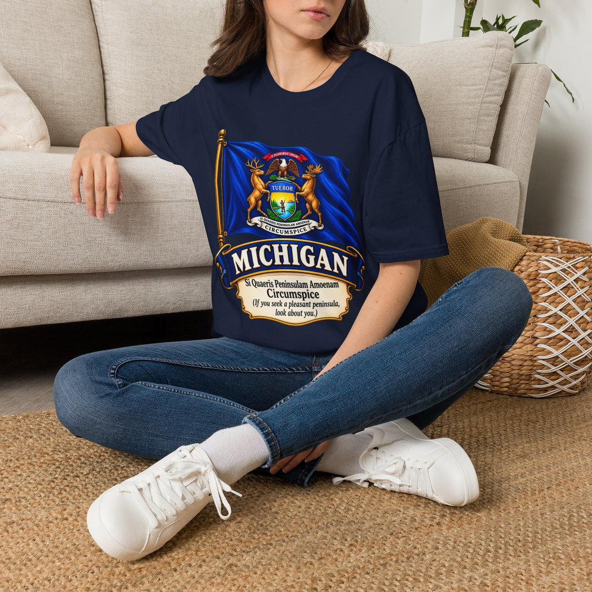Michigan State Flag T-Shirt — Vintage State Seal Tee (TUEBOR)