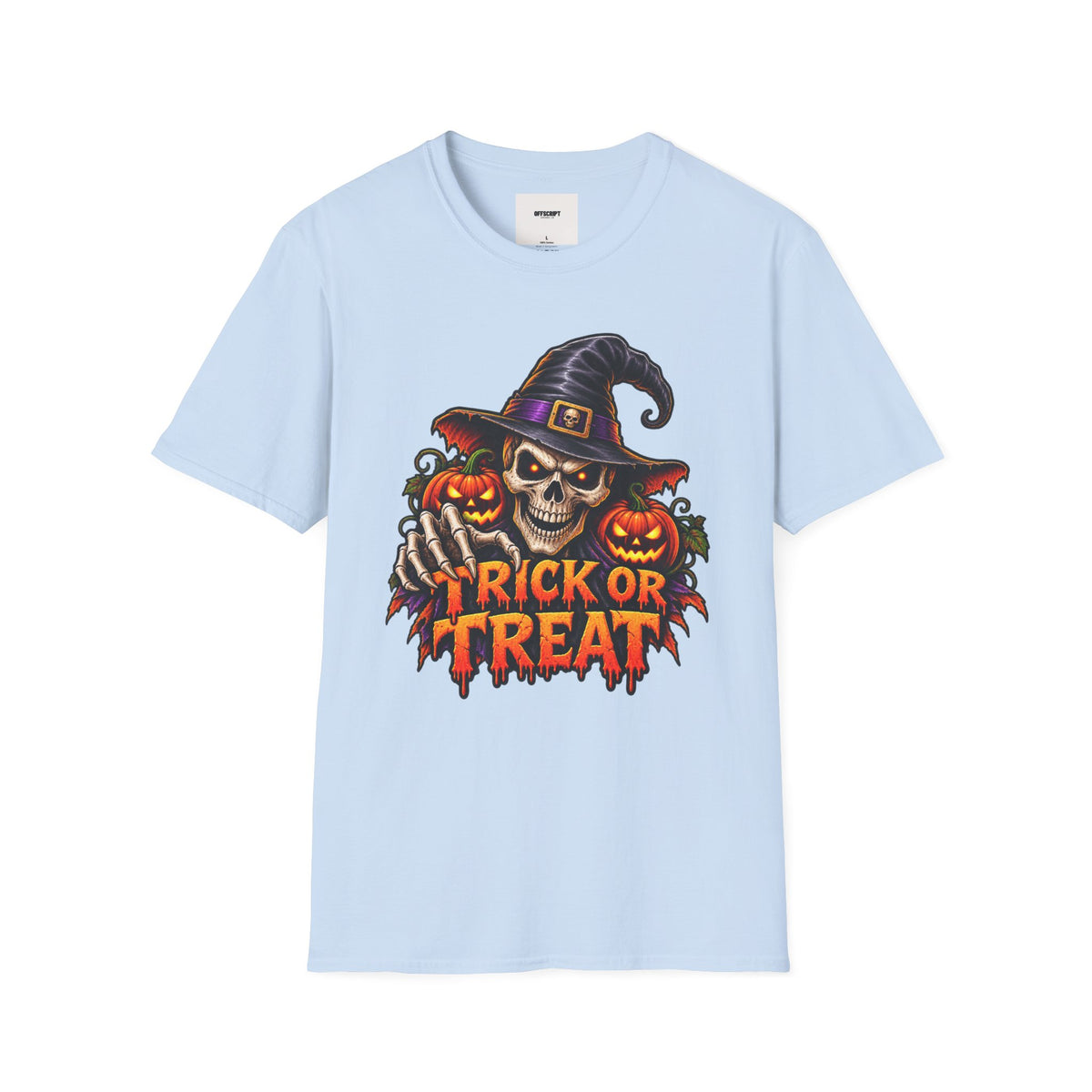 Halloween Skull Witch T-Shirt — "Trick or Treat" Pumpkin Tee