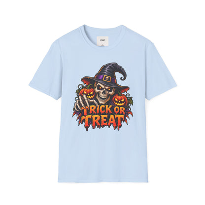 Halloween Skull Witch T-Shirt — "Trick or Treat" Pumpkin Tee