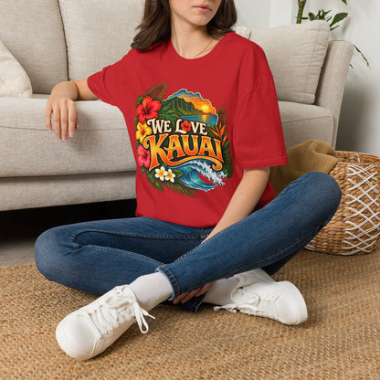 We Love Kauai T-Shirt — Hawaiian Island Sunset Floral Tee