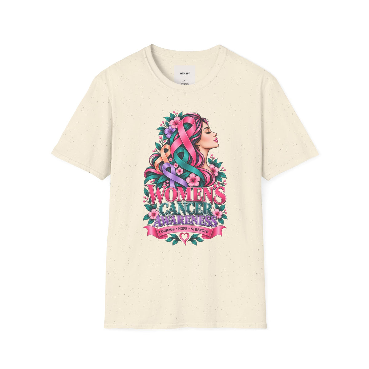 Women's Cancer Awareness T-Shirt — Pink Ribbon Floral Support Tee