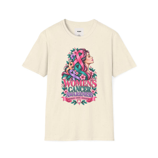 Women's Cancer Awareness T-Shirt — Pink Ribbon Floral Support Tee