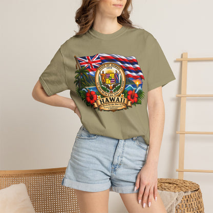 Hawaii State Seal Tee — Vintage Hawaiian Flag & Hibiscus T-Shirt