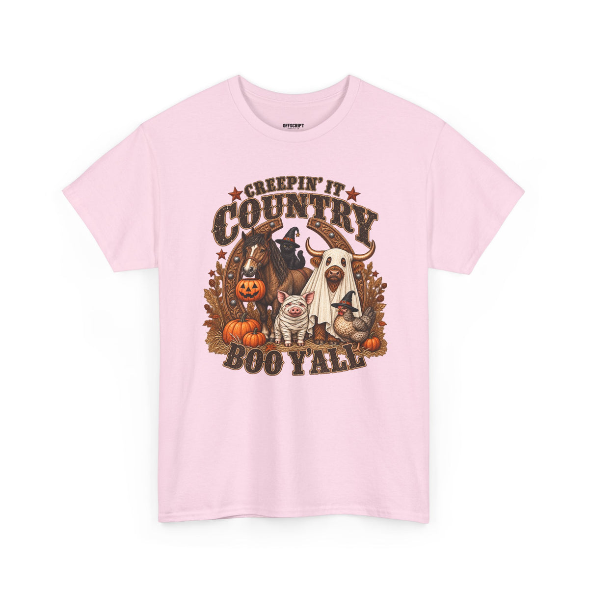 Country Halloween Tee — "Keepin' It Country Boo Y'all" Farm Animal Pumpkin T-Shirt