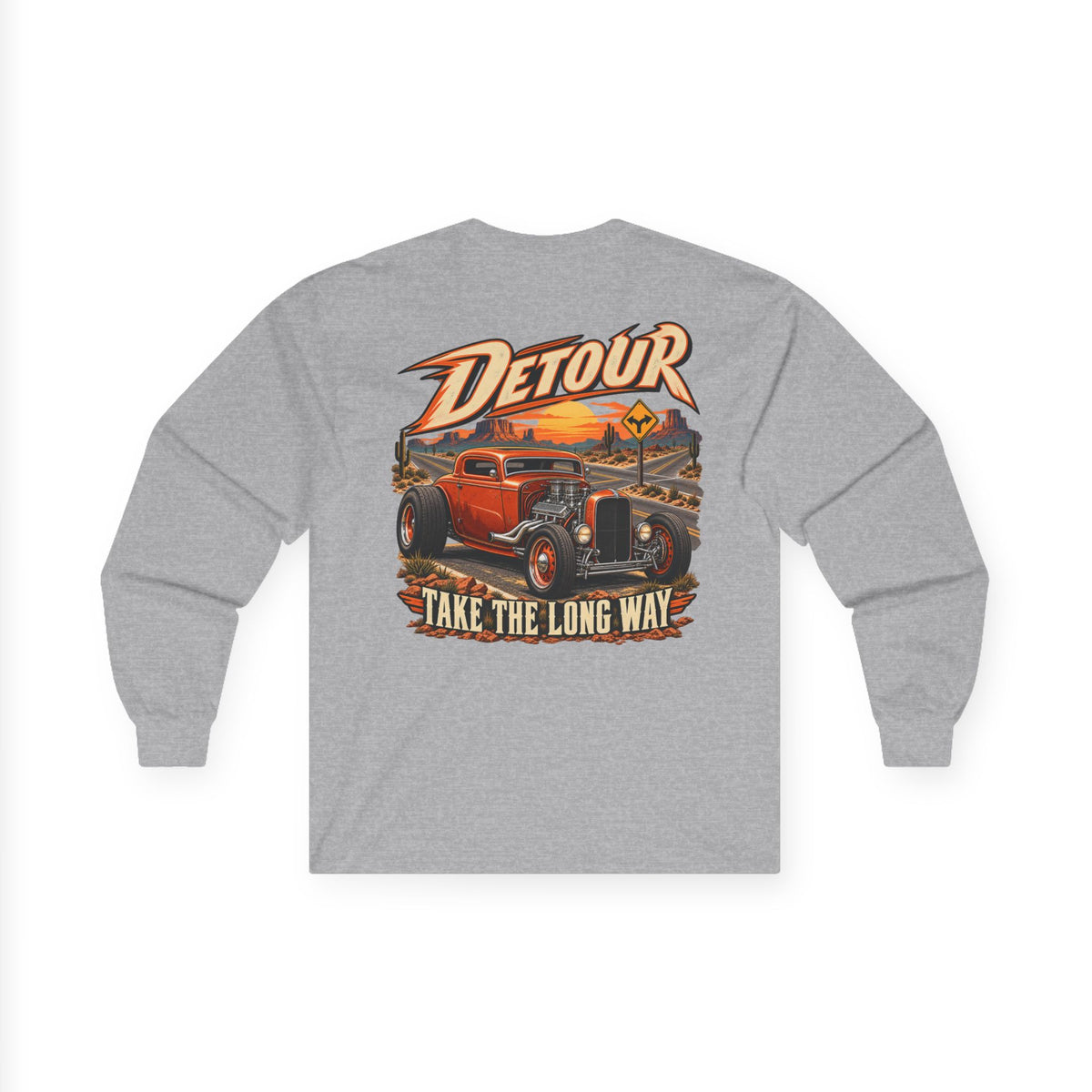 Detour Classic Car Long Sleeve Tee – 'Take The Long Way' Vintage Hot Rod Shirt