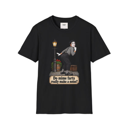 Mime Graphic T-Shirt — "Do Mime Farts Really Make a Noise?" Vintage Street Performer Tee