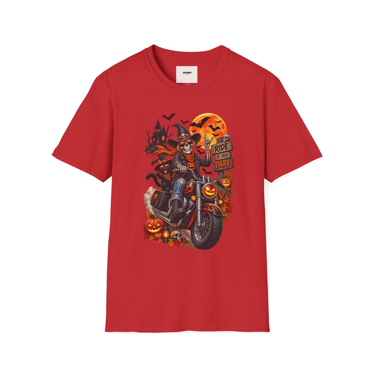 Halloween Biker Skeleton T-Shirt — "Ride If You Dare" Spooky Motorcycle Tee