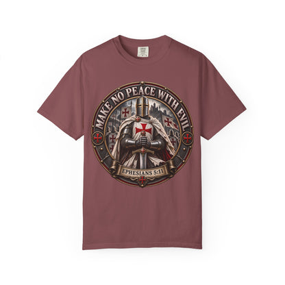 Make No Peace With Evil T-shirt | Crusader Helmet Ephesians 5:11