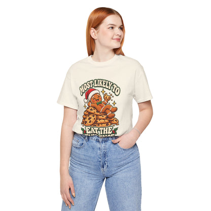 Funny Christmas Tee — "Most Likely to Eat the Evidence" Gingerbread Cookie Shirt