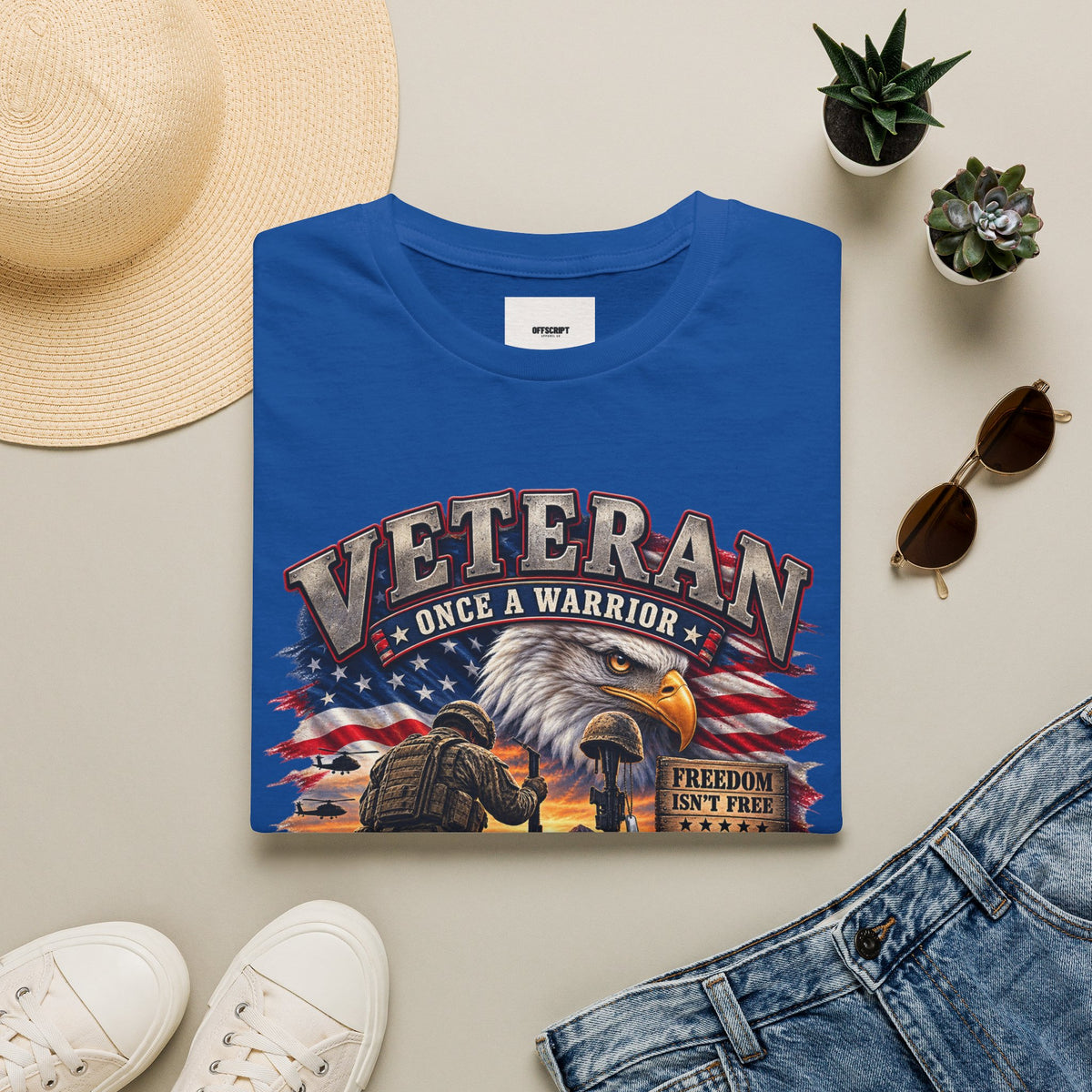 Veteran Once a Warrior T-Shirt — Patriotic Eagle & Flag Military Tribute
