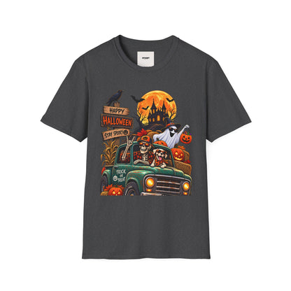 Halloween Truck T‑Shirt — "Happy Halloween, Stay Spooky" Cute Haunted Pumpkin Design