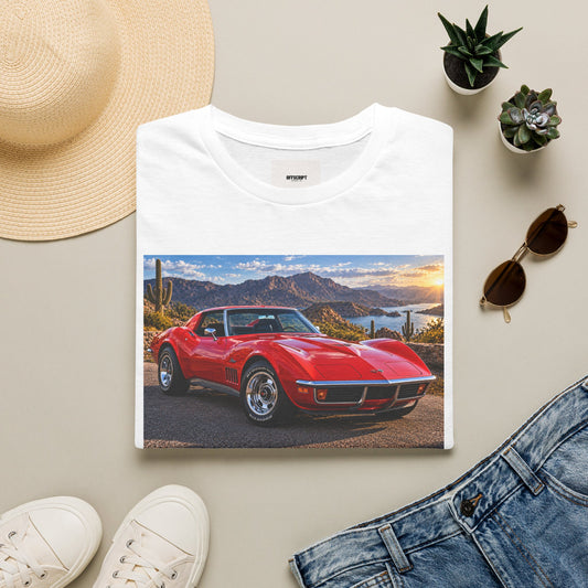 Classic Red Corvette T-Shirt — Vintage Sports Car Sunset Graphic Tee