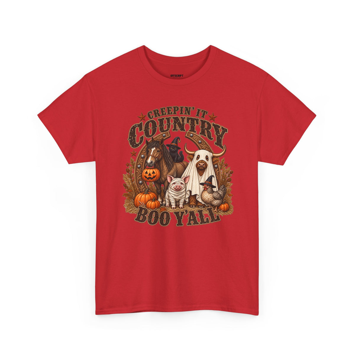 Country Halloween Tee — "Keepin' It Country Boo Y'all" Farm Animal Pumpkin T-Shirt