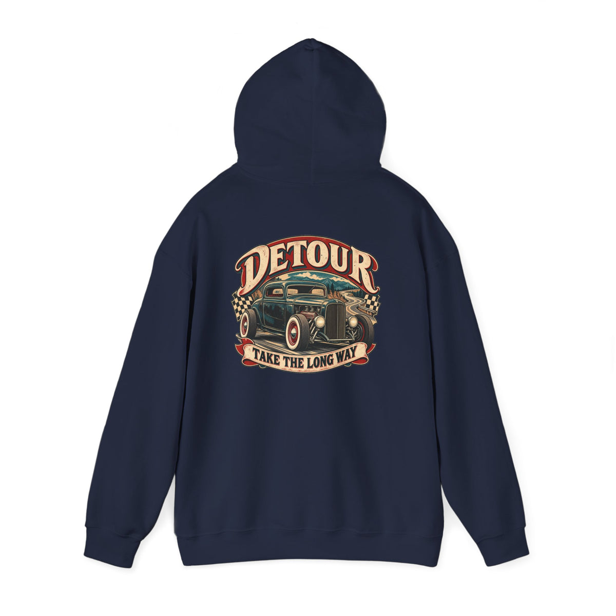 Detour Vintage Hot Rod Hoodie — "Take The Long Way" Classic Car Sweatshirt