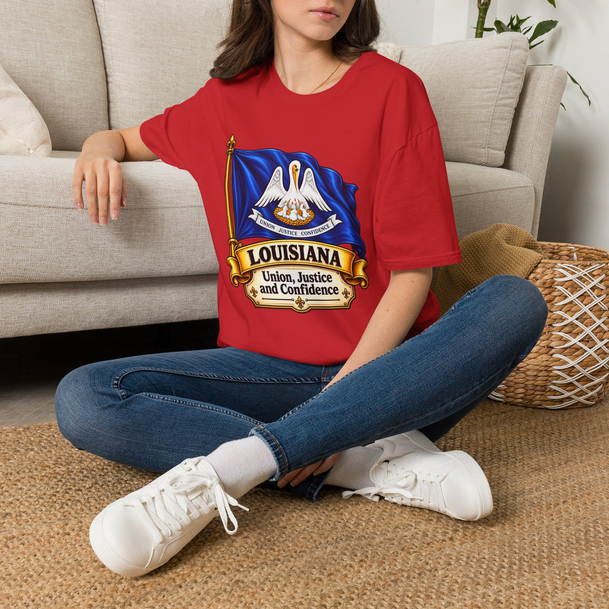 Louisiana State Flag T-Shirt — Pelican Emblem "Union, Justice & Confidence" Tee