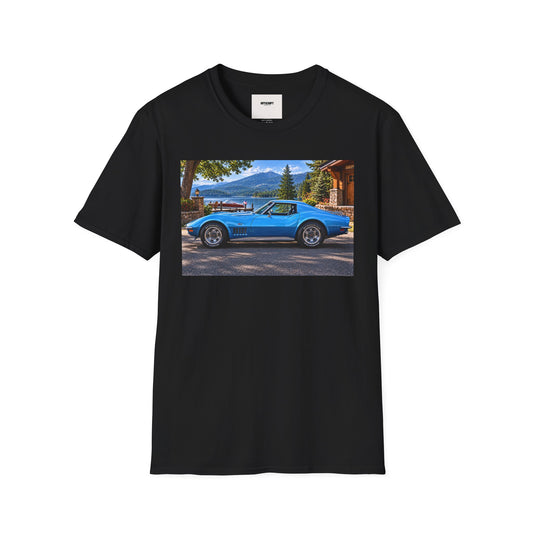1968 Chevrolet Corvette Stingray Graphic T‑Shirt — Blue Classic Car Lakefront Print
