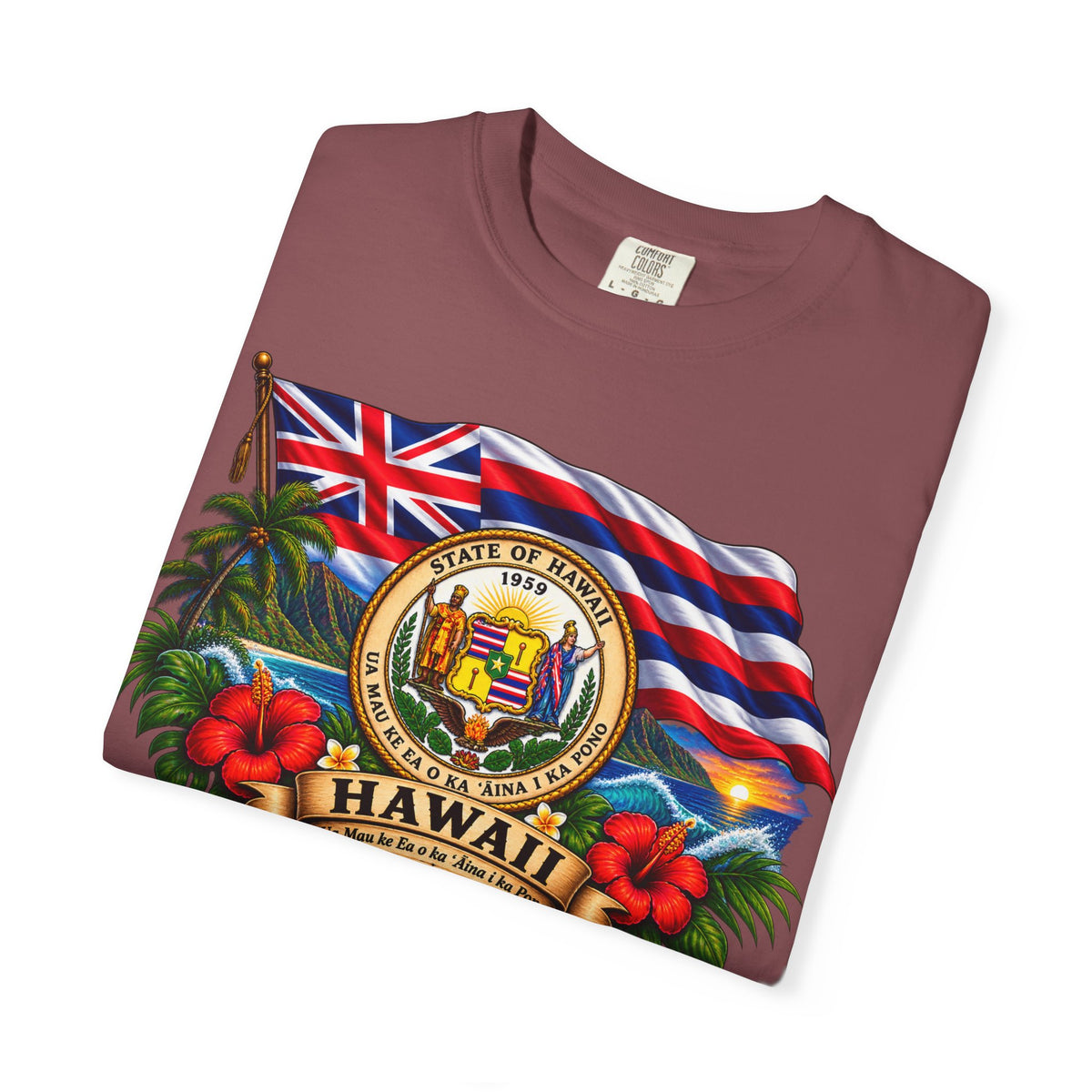 Hawaii State Seal Tee — Vintage Hawaiian Flag & Hibiscus T-Shirt